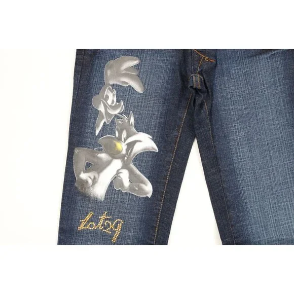 NOS Vintage Y2K Lot 29 Womens Size 5 Looney Tunes Wide Leg Flared Denim Jeans